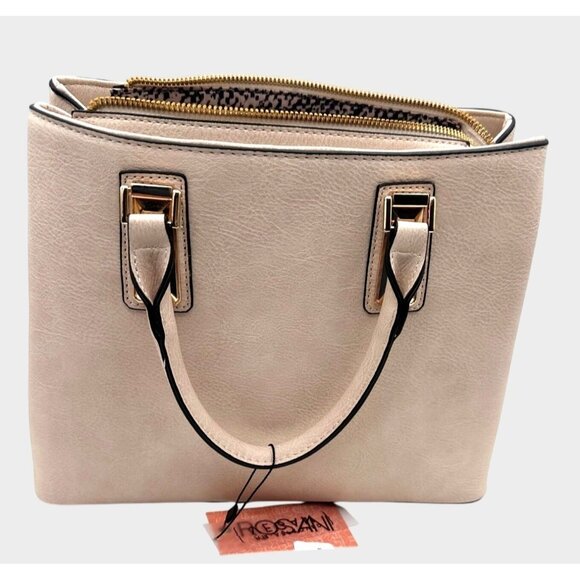 Rosani Cream Faux Leather Structured Satchel Tote Handbag Purse 10" x 13"  x 5 " - Picture 2 of 12